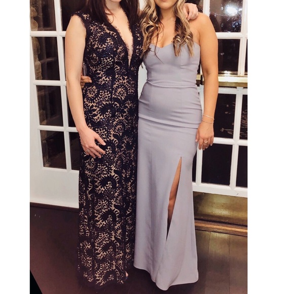 Strapless Crepe Trumpet Gown with Front Slit - Picture 3 of 8